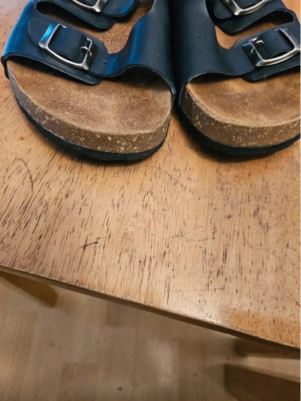 Mauri Made Italy Vera Pelle Blue Leather Buckle Slide Sandals EU 41 Cork Footbed